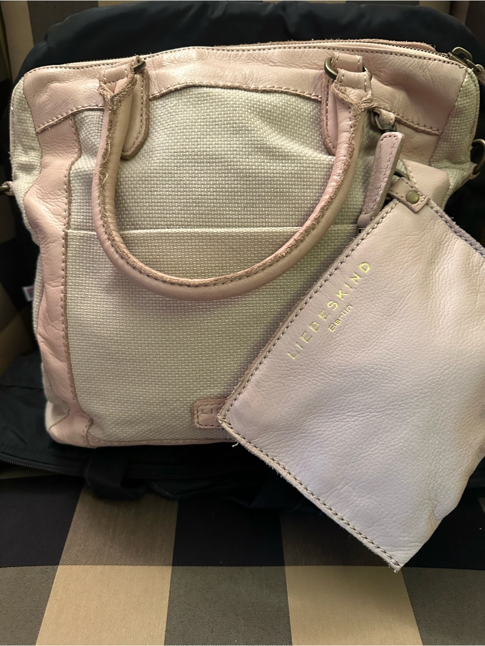 Liebeskind Pink & Cream Satchel with Detachable Pouch